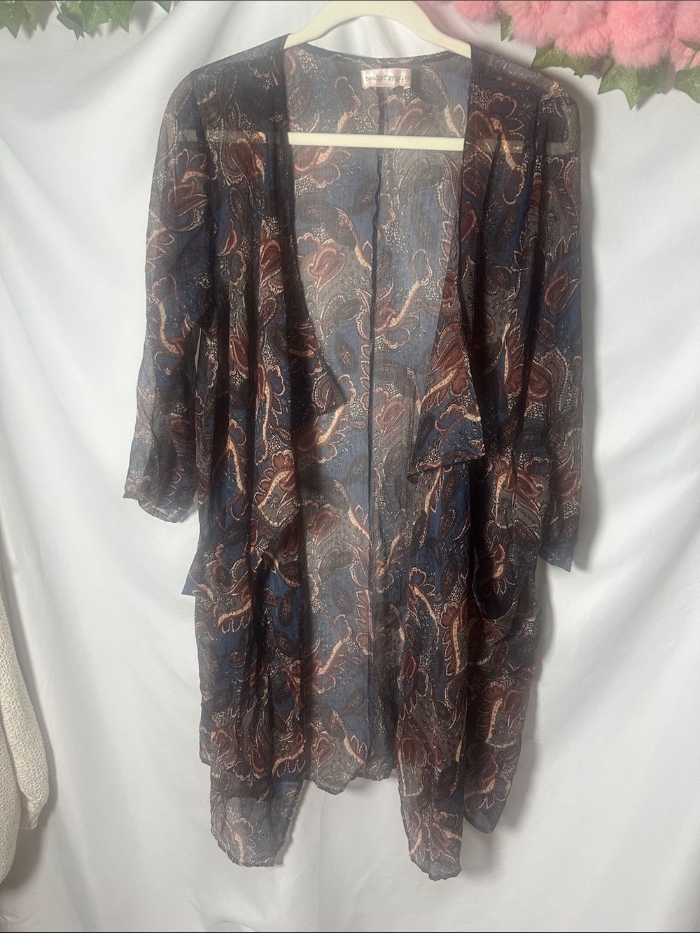 Band of Gypsies Navy and Rust Paisley Sheer Kimono